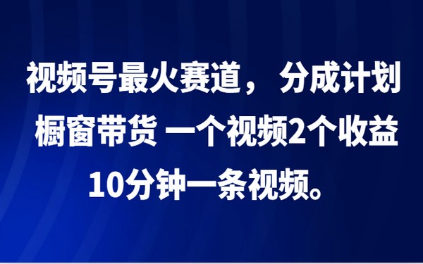 视频号热门赛道，含分成与橱窗带货，10 分钟视频两收益-创业小项目_手机赚钱_小白赚钱-轻创比比格