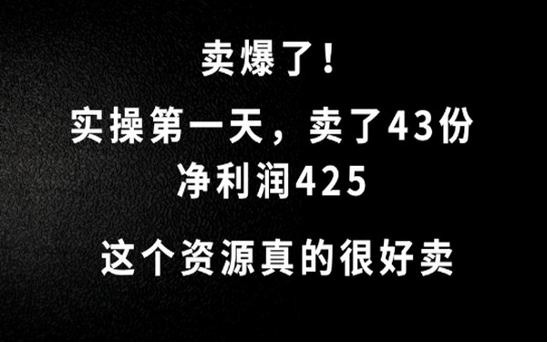 需求大的资源，第一天卖 43 份赚 425，揭秘-创业小项目_手机赚钱_小白赚钱-轻创比比格