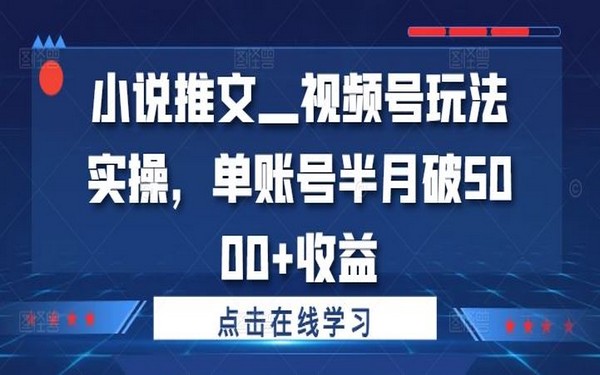 小说推文，视频号实操，单账号半月收益超 5000-创业小项目_手机赚钱_小白赚钱-轻创比比格